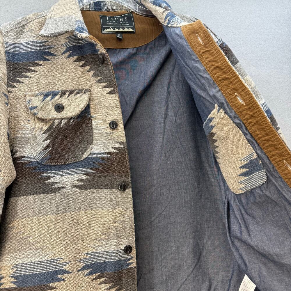Jachs New York Shacket Men's M Brown Blue Tan Aztec 10% Wool Southwestern EUC - Picture 4 of 16